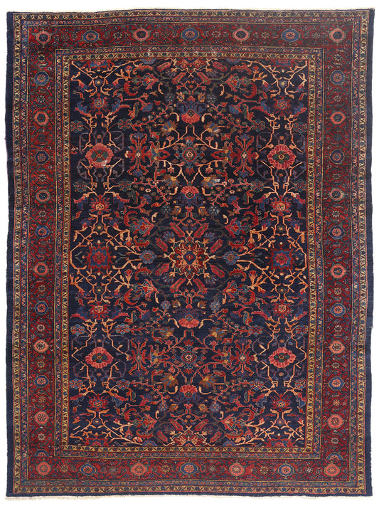 9 x 11 - Navy Blue Antique Persian Lilihan Rug - 79639