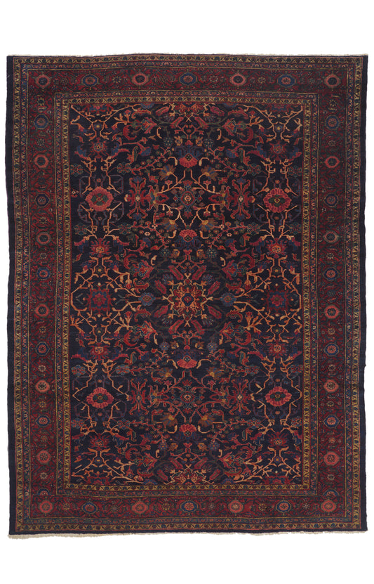 9 x 11 - Navy Blue Antique Persian Lilihan Rug - 79639