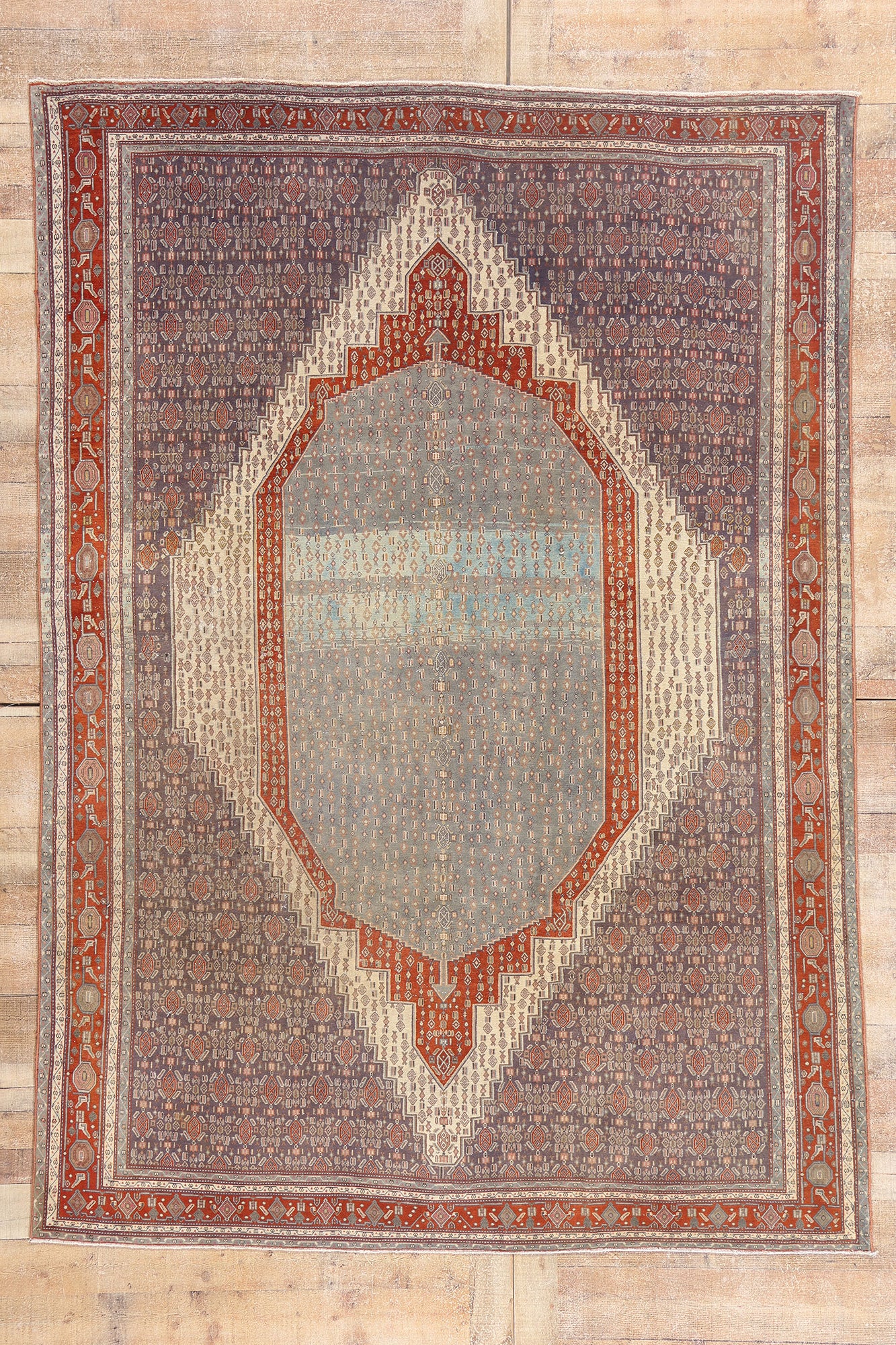6 x 9 - Blue Antique Persian Senneh Rug - 79650