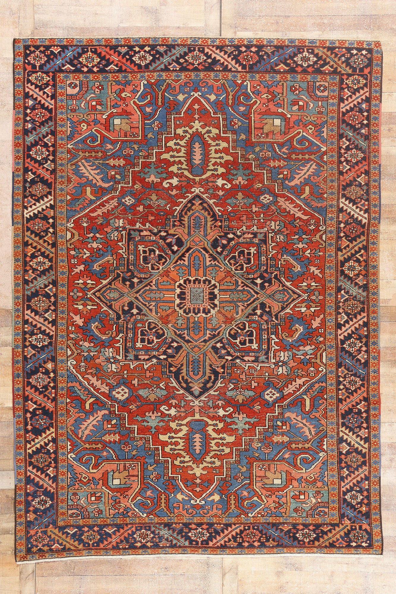 8 x 11 - Red Antique Persian Heriz Rug - 79663
