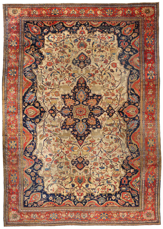 14 x 19 - Beige Antique Persian Kashan Rug - 79670