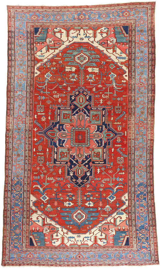 11 x 19 - Red Antique Persian Serapi Rug - 79676