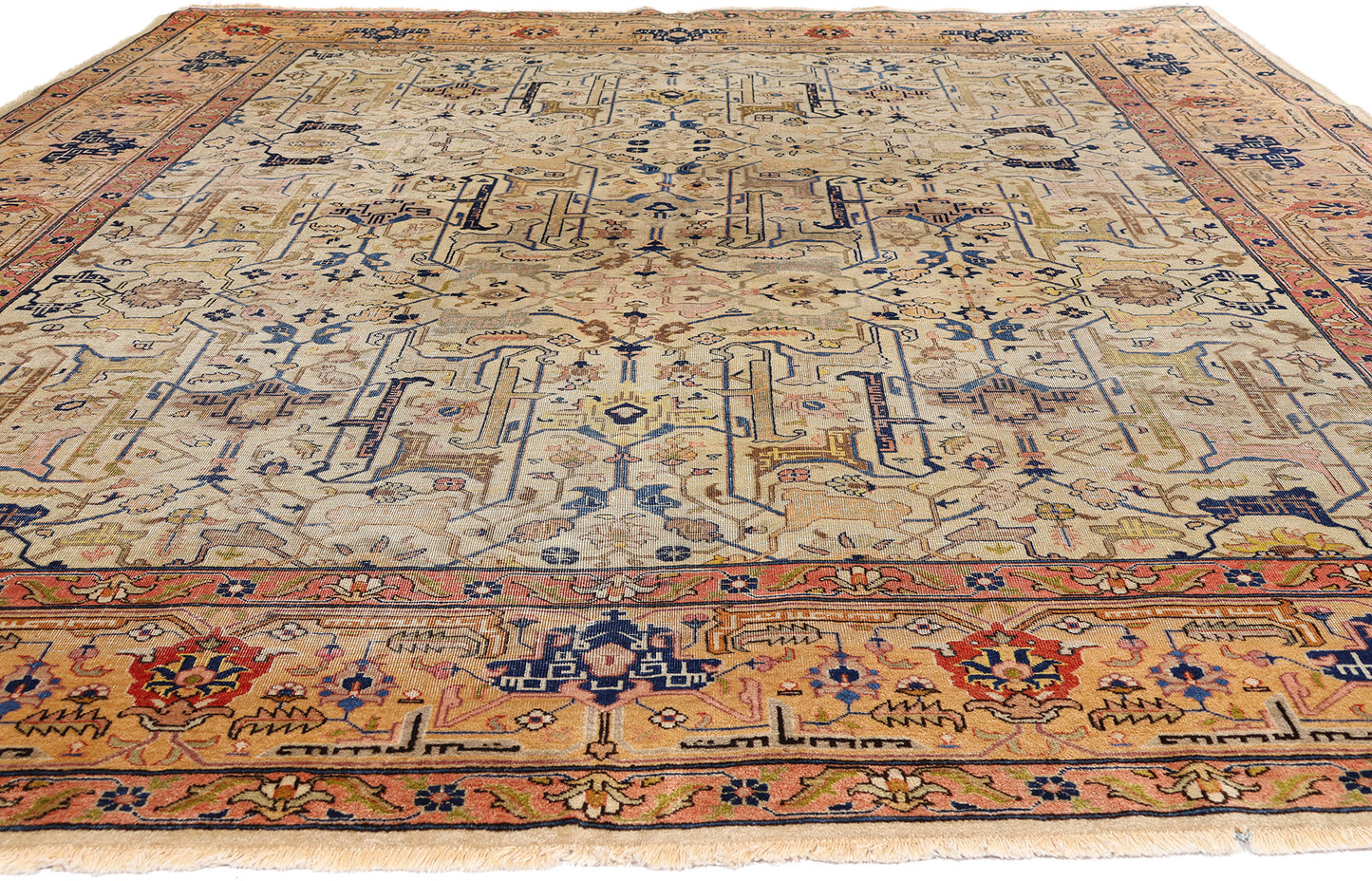 9 x 11 - Beige Antique Persian Tabriz Rug - 79690