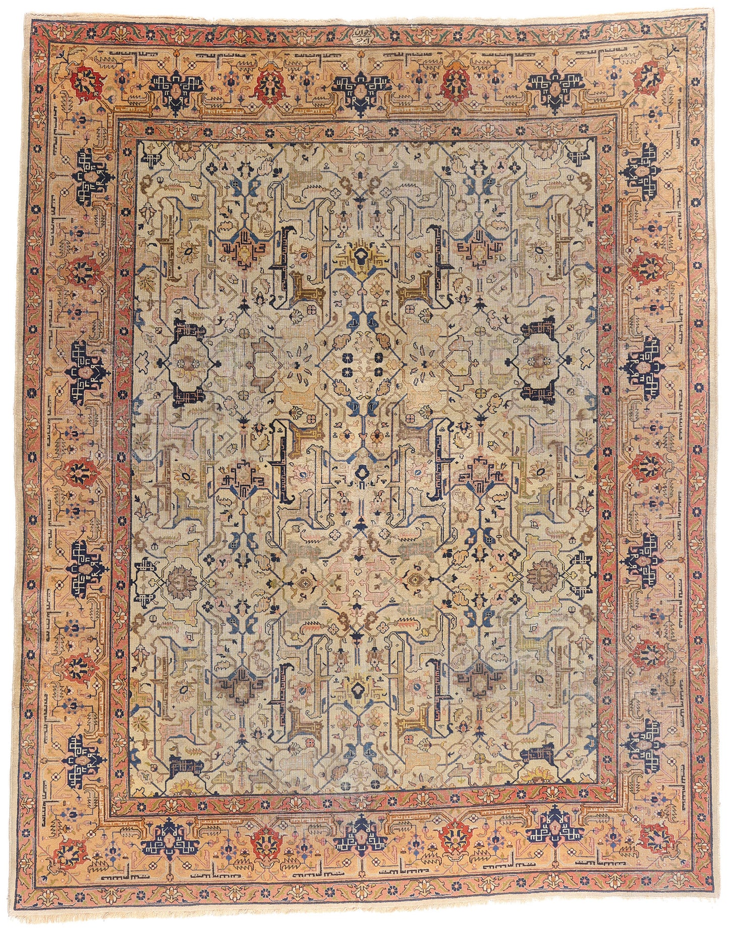 9 x 11 - Beige Antique Persian Tabriz Rug - 79690