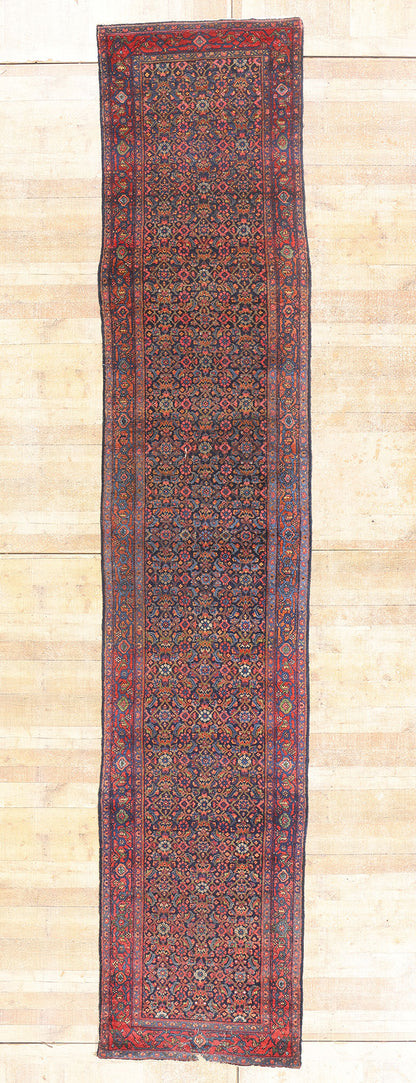 3 x 17 - Navy Blue Antique Persian Senneh Rug - 79692