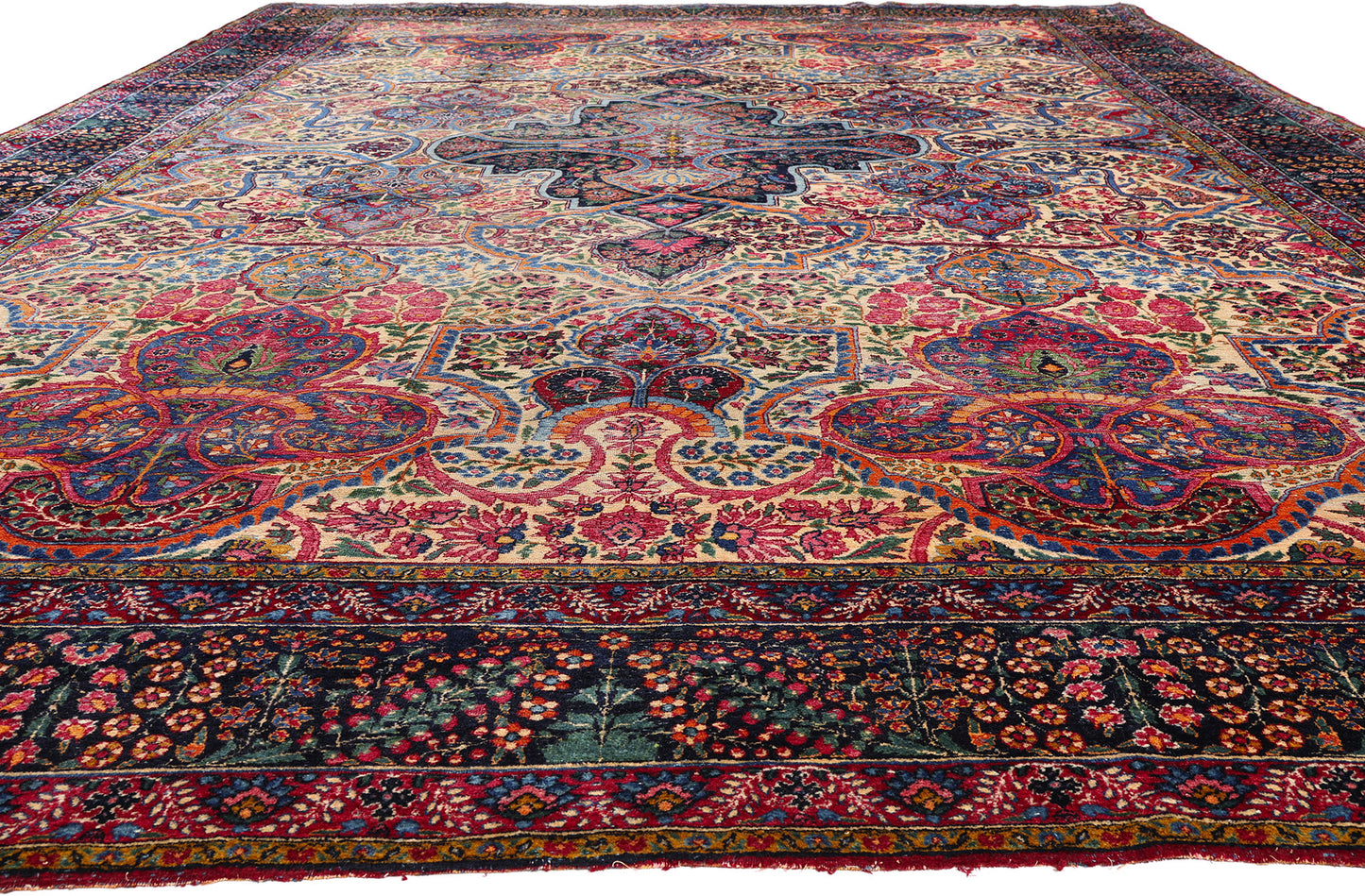12 x 17 - Ivory Antique Persian Yazd Rug - 79693