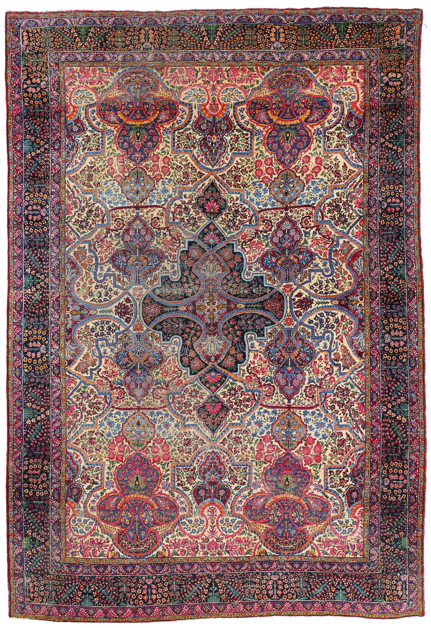 12 x 17 - Ivory Antique Persian Yazd Rug - 79693