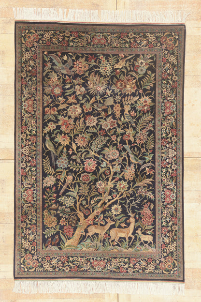 5 x 7 - Navy Blue Vintage Persian Tabriz Rug - 79697