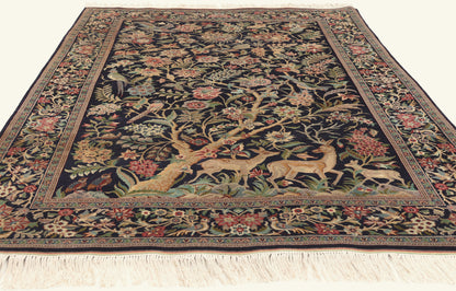 5 x 7 - Navy Blue Vintage Persian Tabriz Rug - 79697