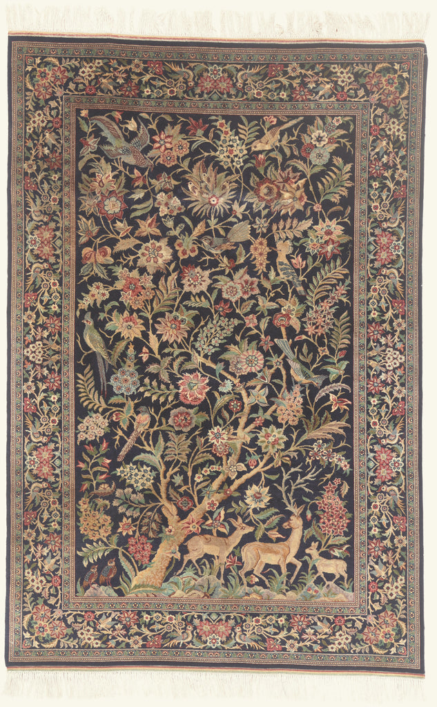 5 x 7 - Navy Blue Vintage Persian Tabriz Rug - 79697