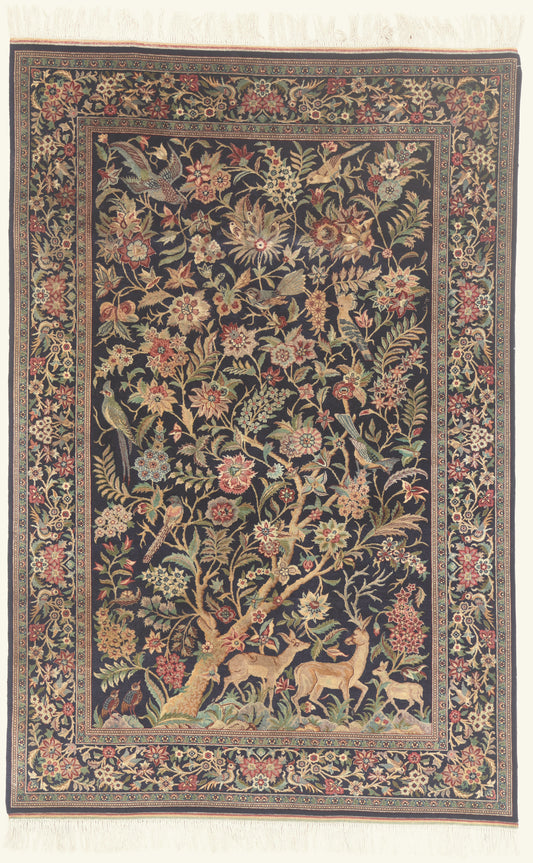 5 x 7 - Navy Blue Vintage Persian Tabriz Rug - 79697