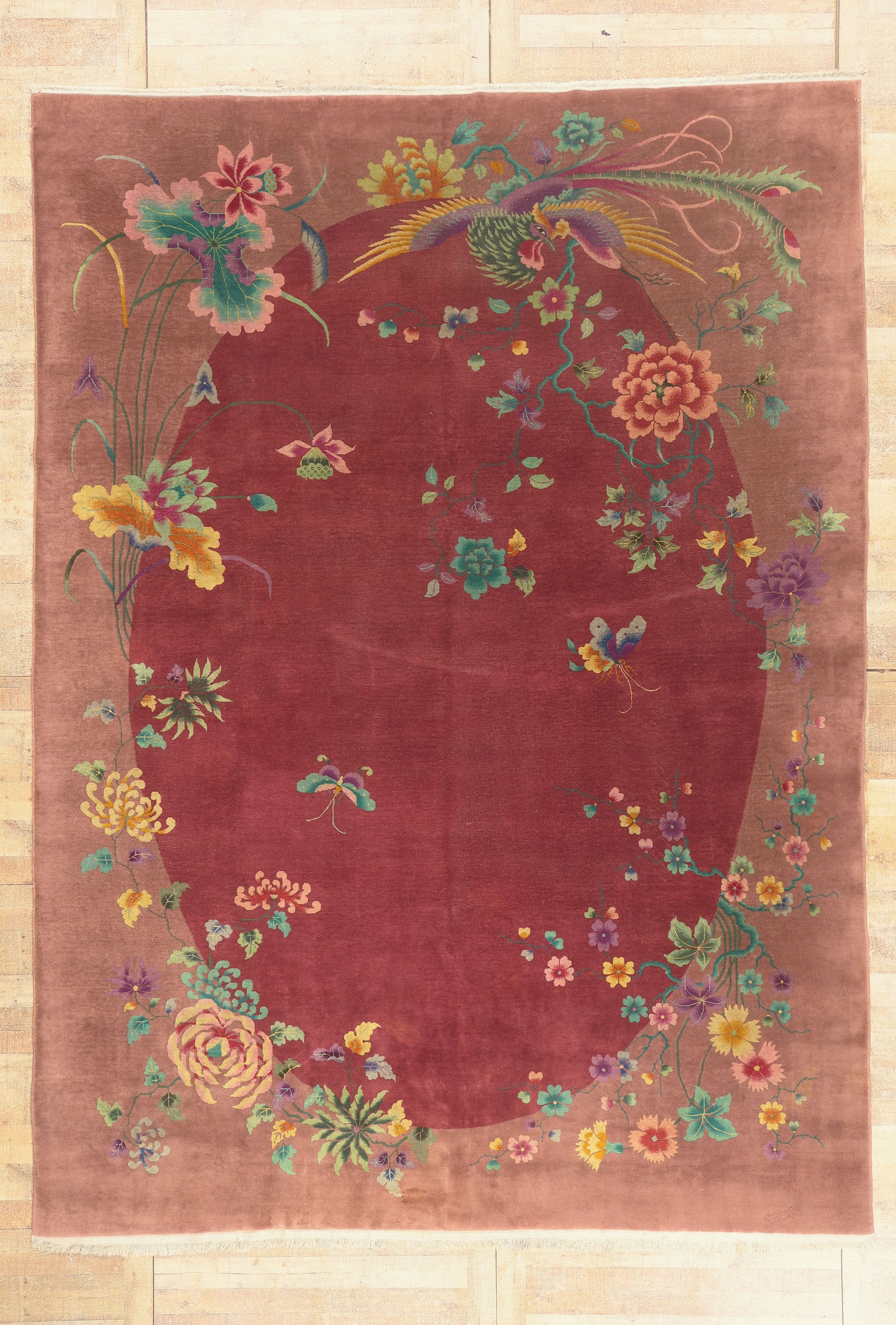 10 x 13 - Red Vintage Chinese Art Deco Rug - 79698