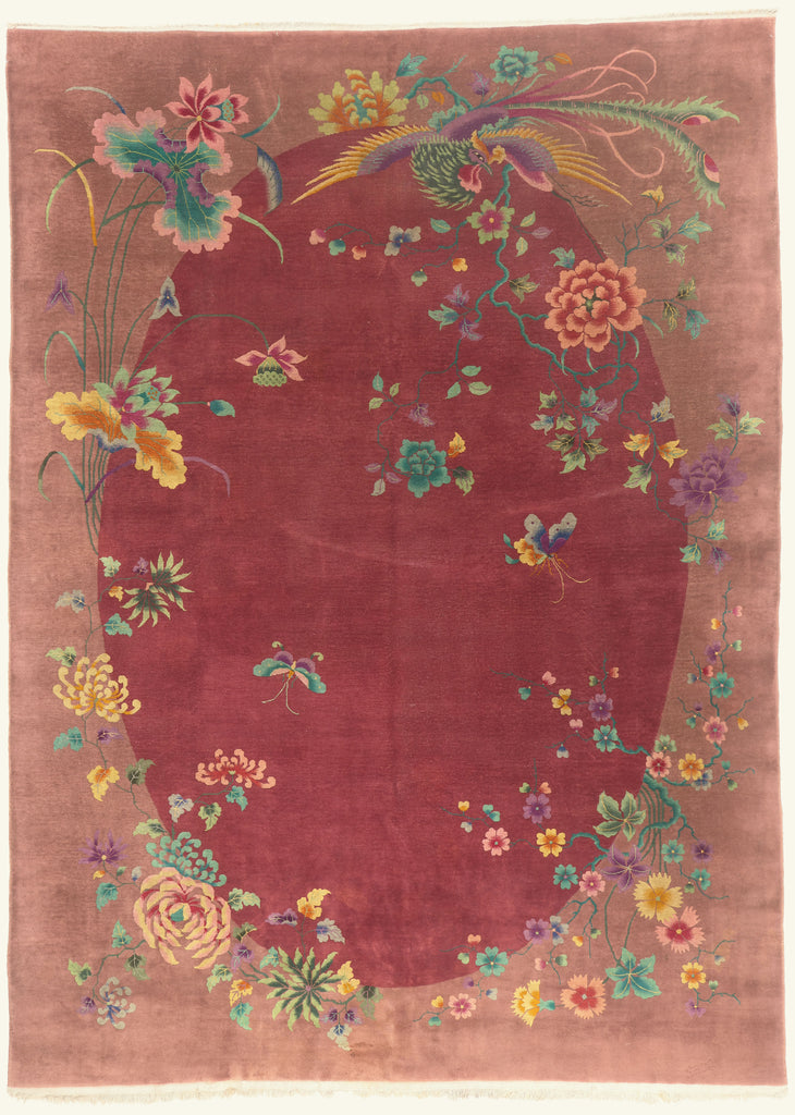 10 x 13 - Red Vintage Chinese Art Deco Rug - 79698