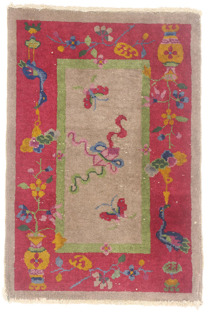 2 x 3 - Taupe Antique Chinese Art Deco Rug - 79701