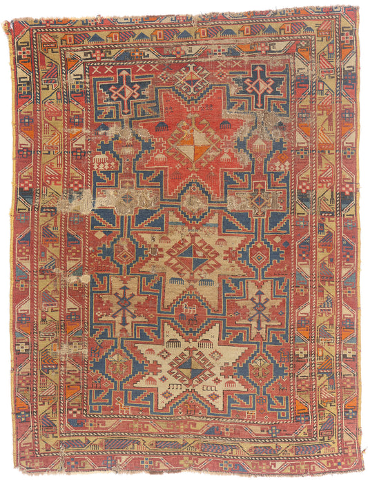 4 x 5 - Rust Antique Caucasian Kazak Rug - 79703