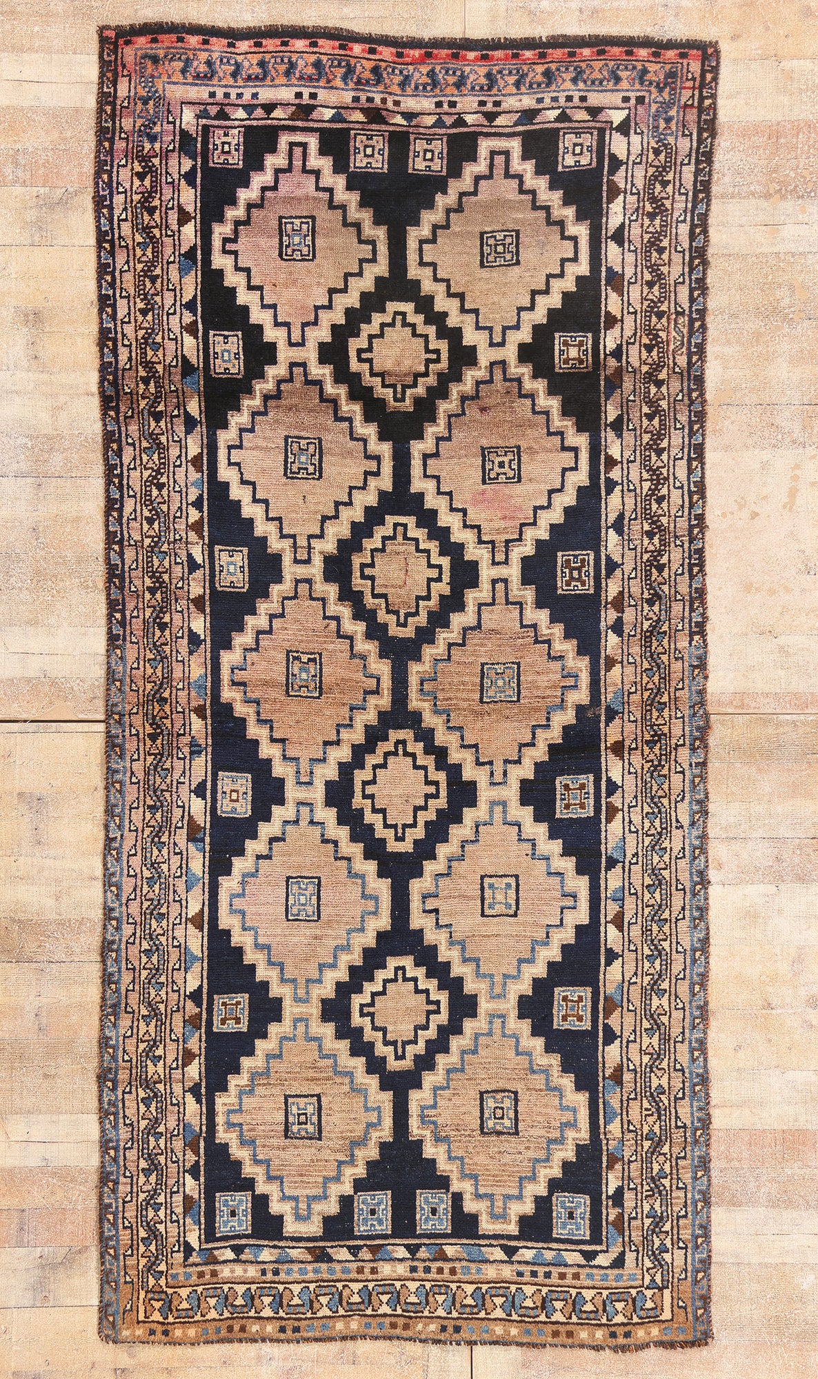 4 x 9 Navy Blue Antique Persian Shiraz Rug 79716