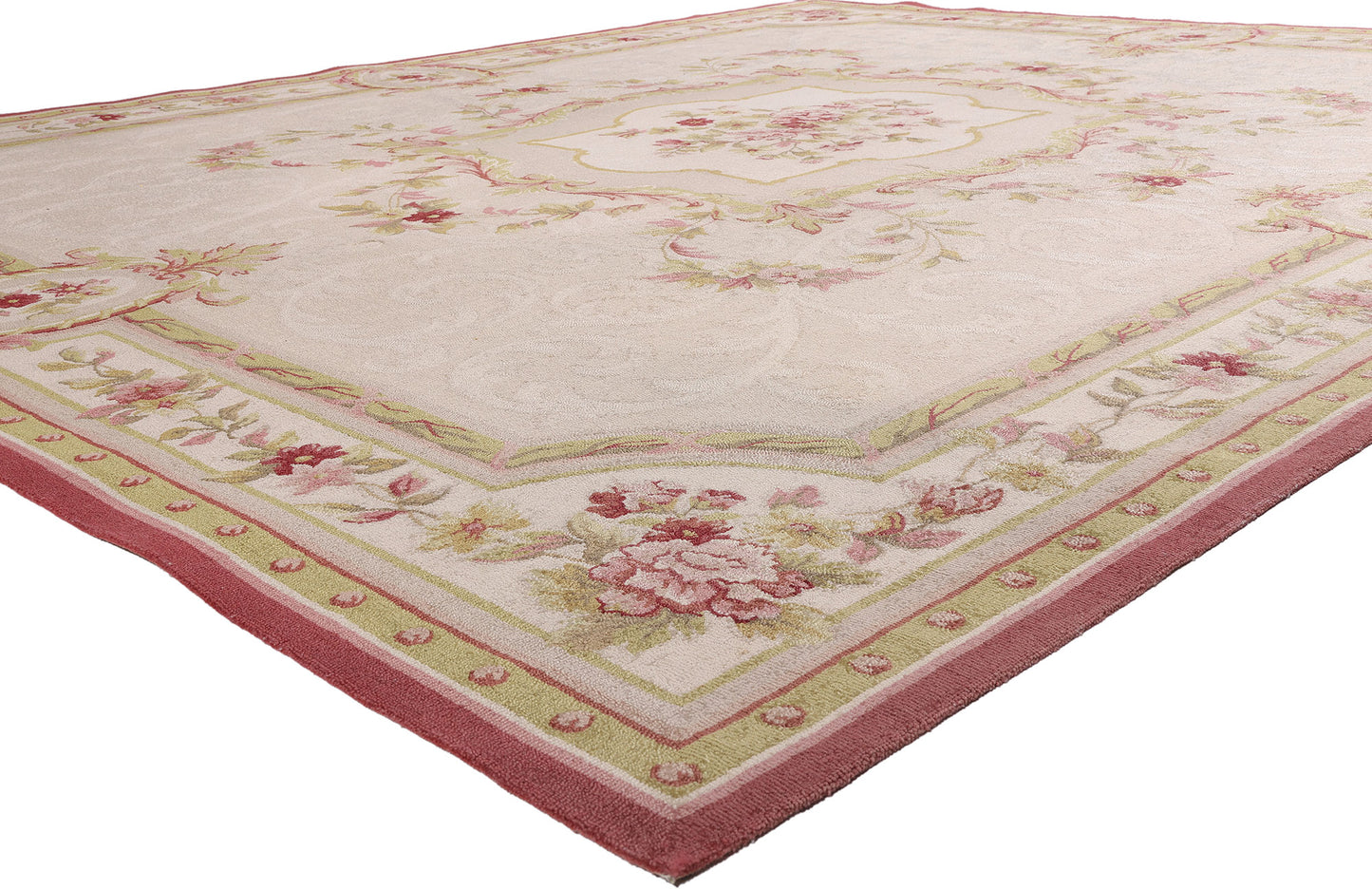 11 x 14 - Beige Vintage Indian Hooked Rug - 79732