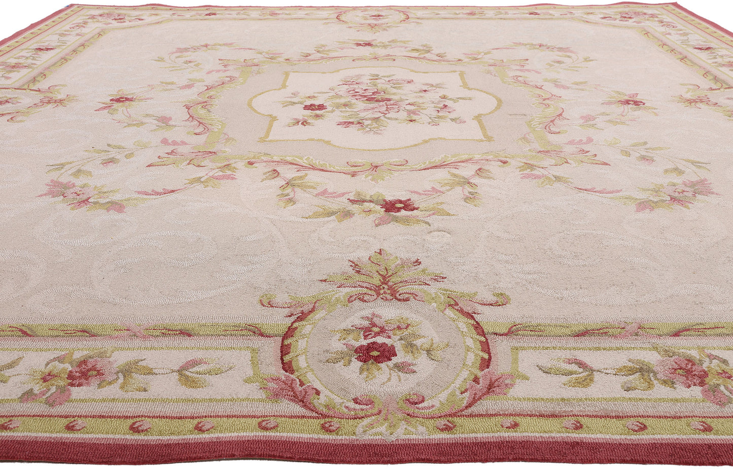11 x 14 - Beige Vintage Indian Hooked Rug - 79732