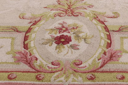 11 x 14 - Beige Vintage Indian Hooked Rug - 79732