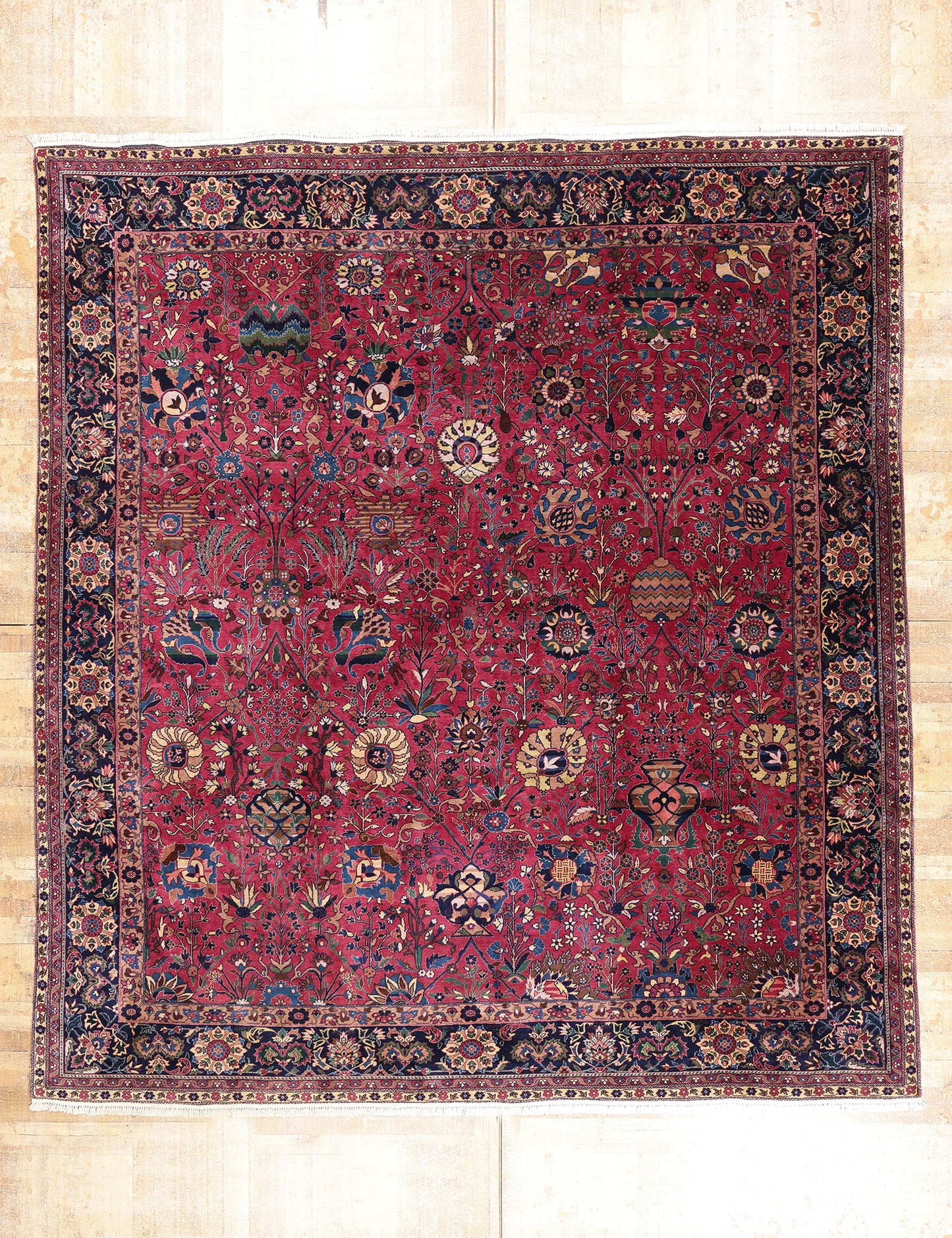 13 x 15 - Burgundy Vintage Indian Agra Rug - 79738