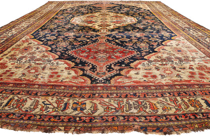 11 x 19 - Navy Blue Antique Persian Shiraz Rug - 79739