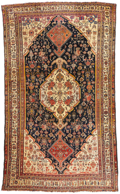 11 x 19 - Navy Blue Antique Persian Shiraz Rug - 79739