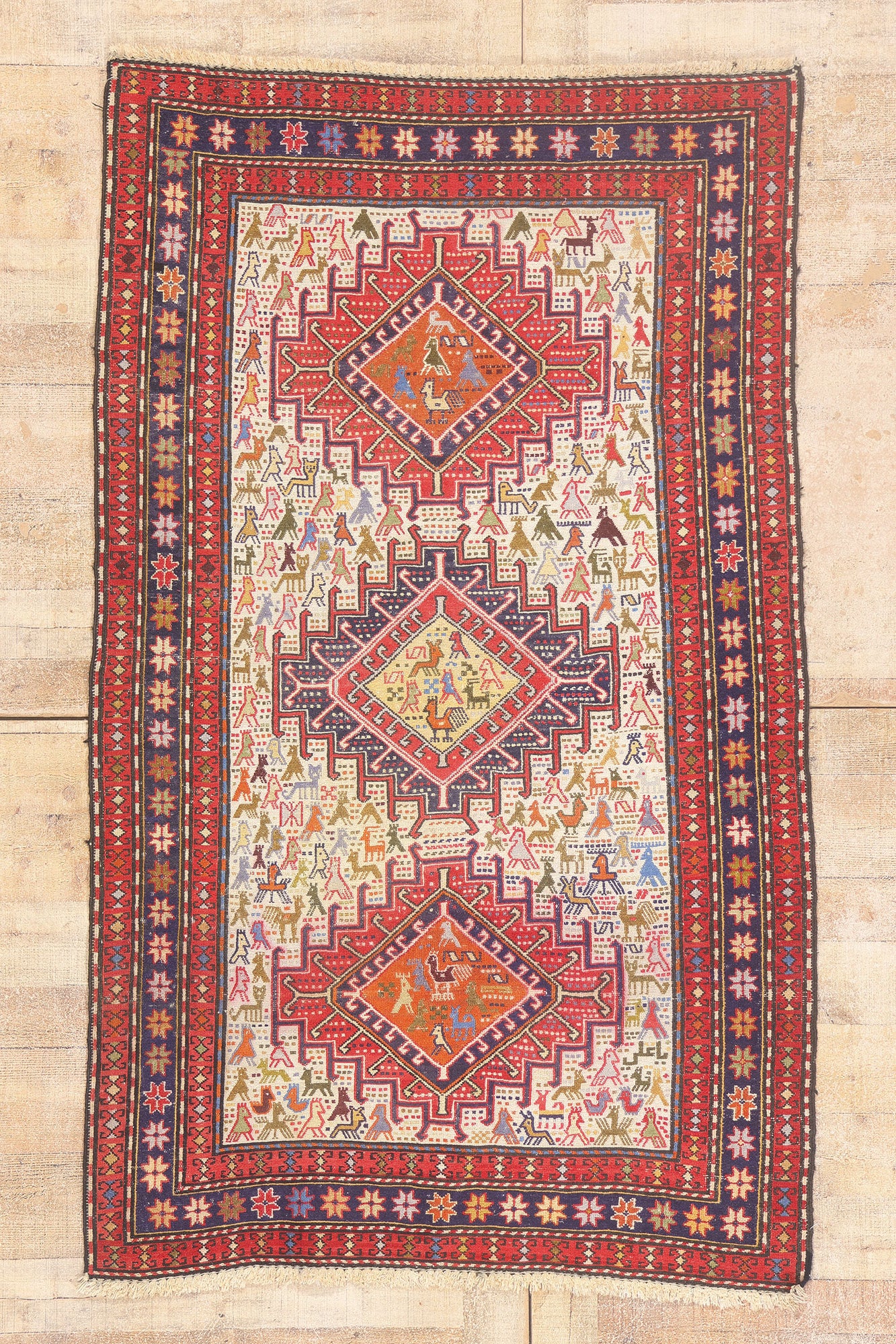 4 x 6 - Ivory Vintage Caucasian Soumak Rug - 79743