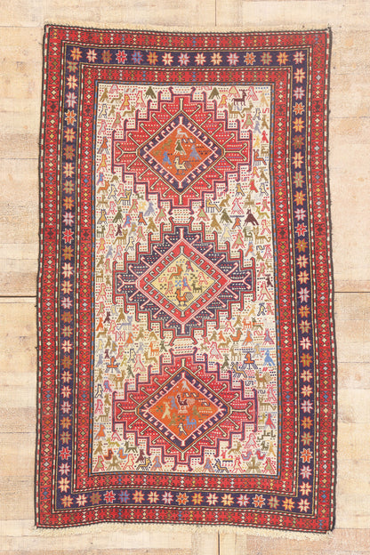 4 x 6 - Ivory Vintage Caucasian Soumak Rug - 79743