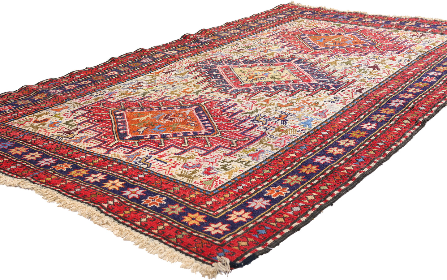 4 x 6 - Ivory Vintage Caucasian Soumak Rug - 79743