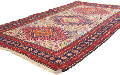 4 x 6 - Ivory Vintage Caucasian Soumak Rug - 79743