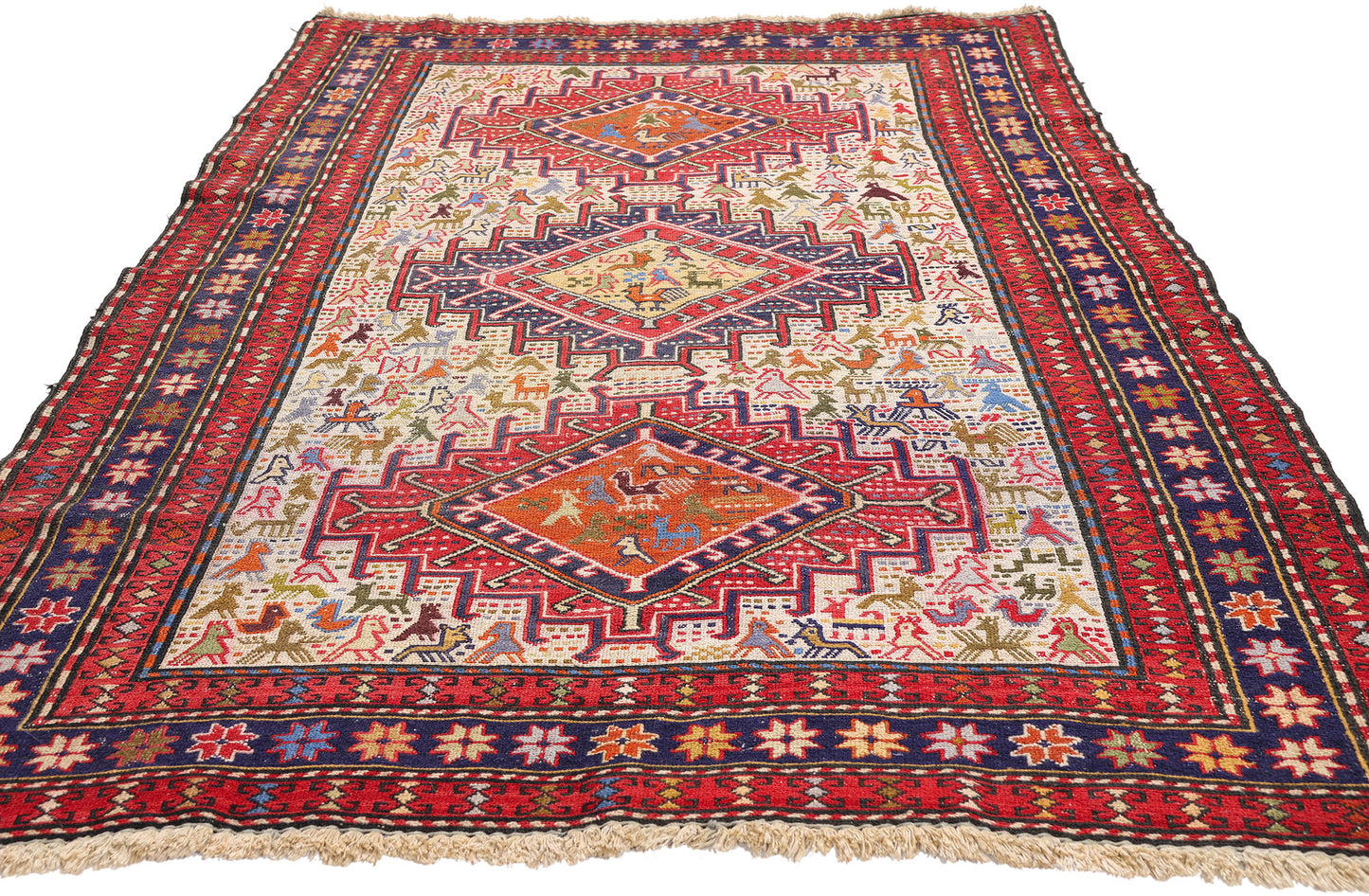4 x 6 - Ivory Vintage Caucasian Soumak Rug - 79743