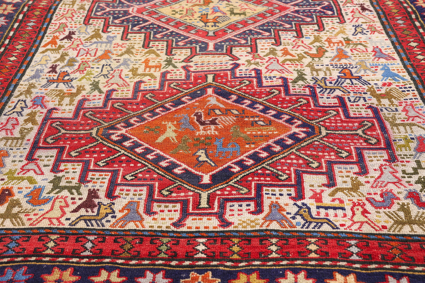 4 x 6 - Ivory Vintage Caucasian Soumak Rug - 79743