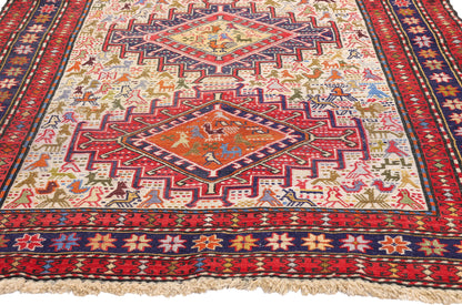 4 x 6 - Ivory Vintage Caucasian Soumak Rug - 79743