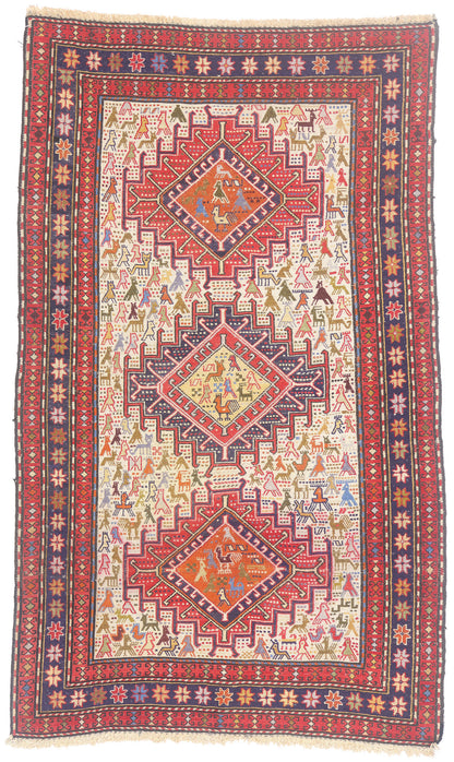 4 x 6 - Ivory Vintage Caucasian Soumak Rug - 79743