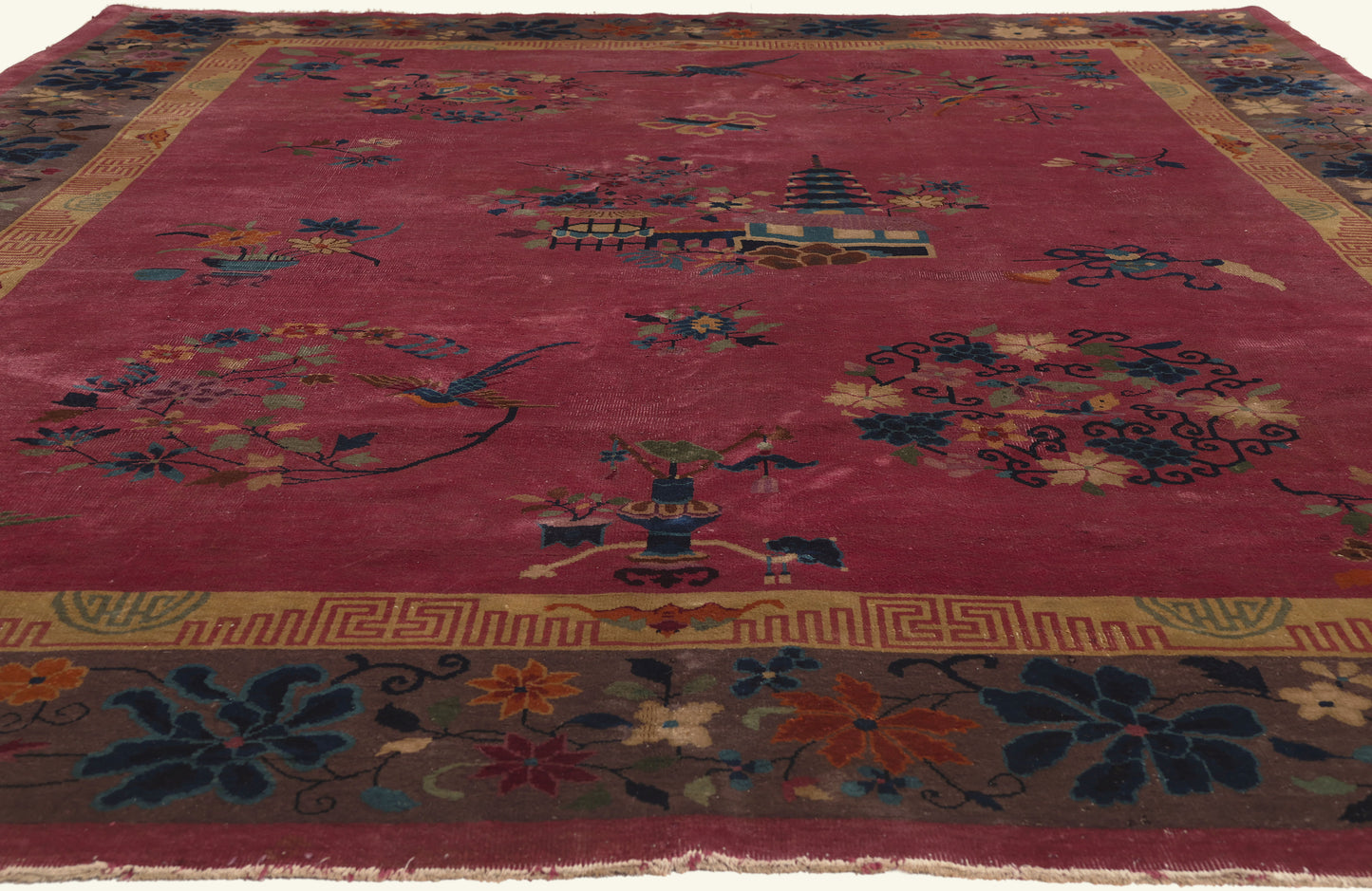 9 x 12 - Burgundy Antique Chinese Art Deco Rug - 79746