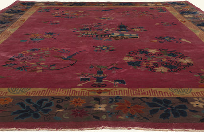 9 x 12 - Burgundy Antique Chinese Art Deco Rug - 79746