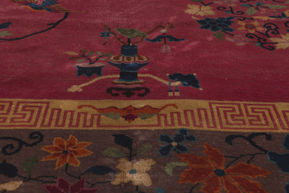 9 x 12 - Burgundy Antique Chinese Art Deco Rug - 79746
