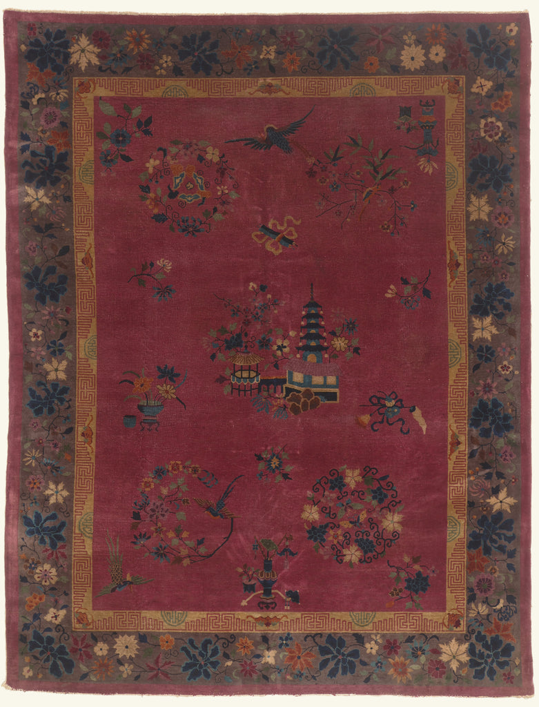 9 x 12 - Burgundy Antique Chinese Art Deco Rug - 79746