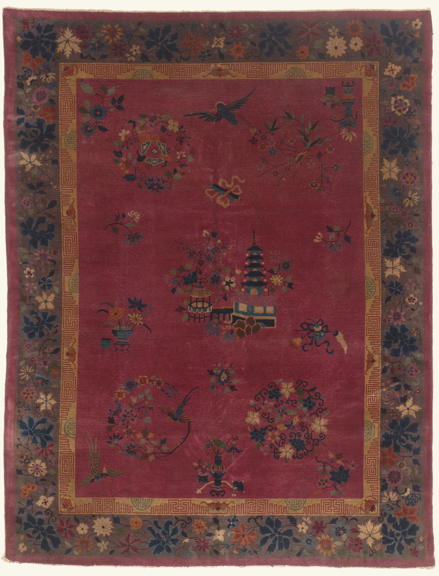 9 x 12 - Burgundy Antique Chinese Art Deco Rug - 79746
