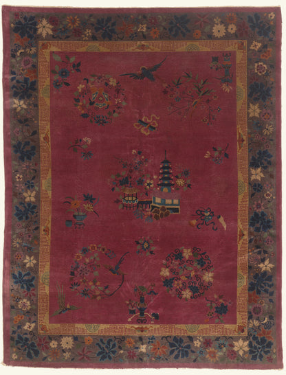 9 x 12 - Burgundy Antique Chinese Art Deco Rug - 79746