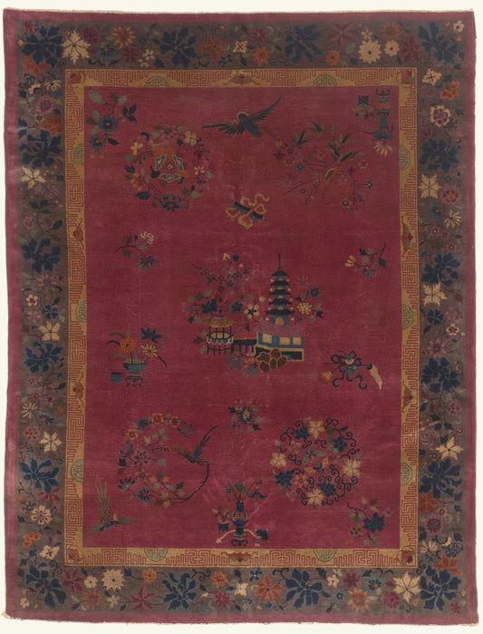 9 x 12 - Burgundy Antique Chinese Art Deco Rug - 79746