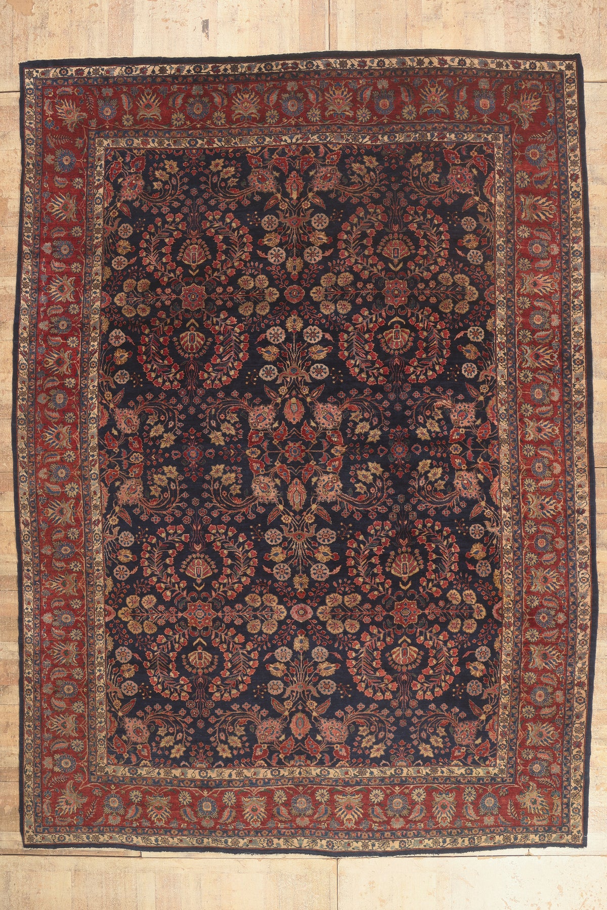 12 x 17 - Navy Blue Antique Persian Sarouk Rug - 79751