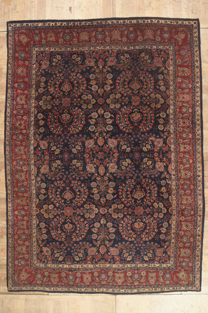 12 x 17 - Navy Blue Antique Persian Sarouk Rug - 79751
