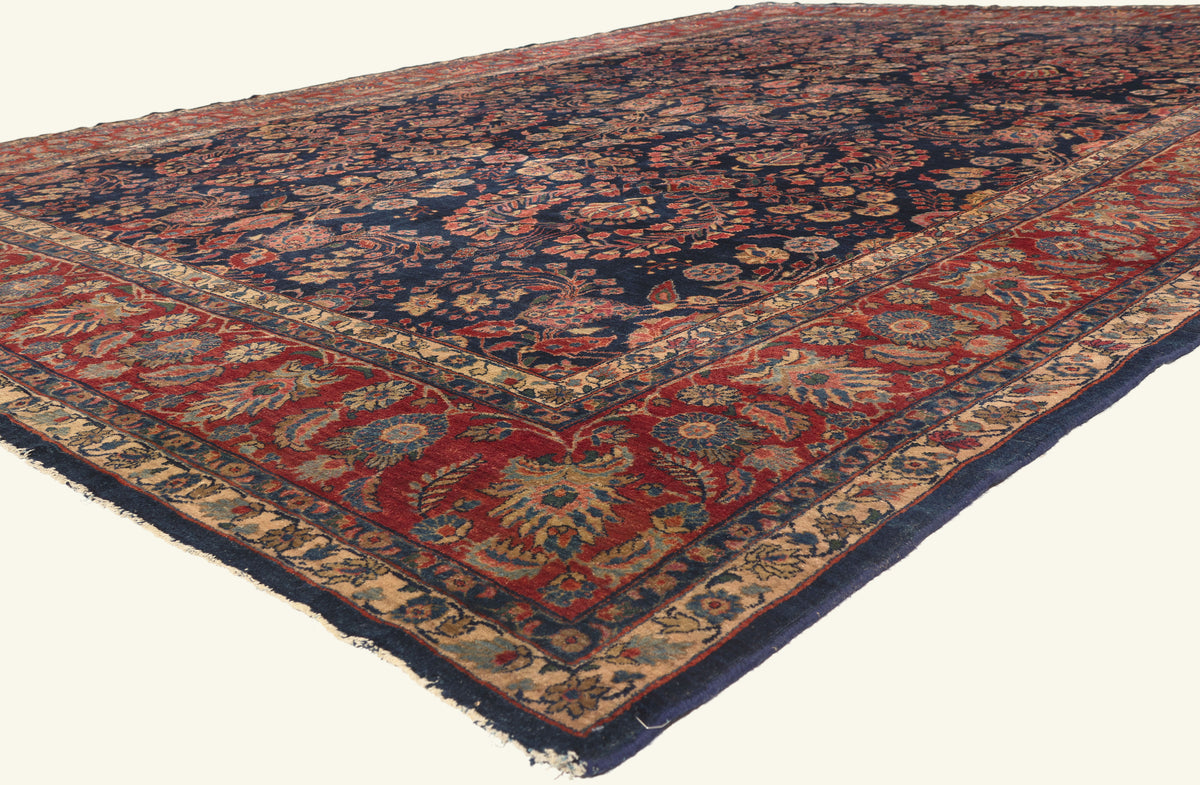 12 x 17 - Navy Blue Antique Persian Sarouk Rug - 79751