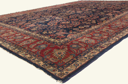 12 x 17 - Navy Blue Antique Persian Sarouk Rug - 79751