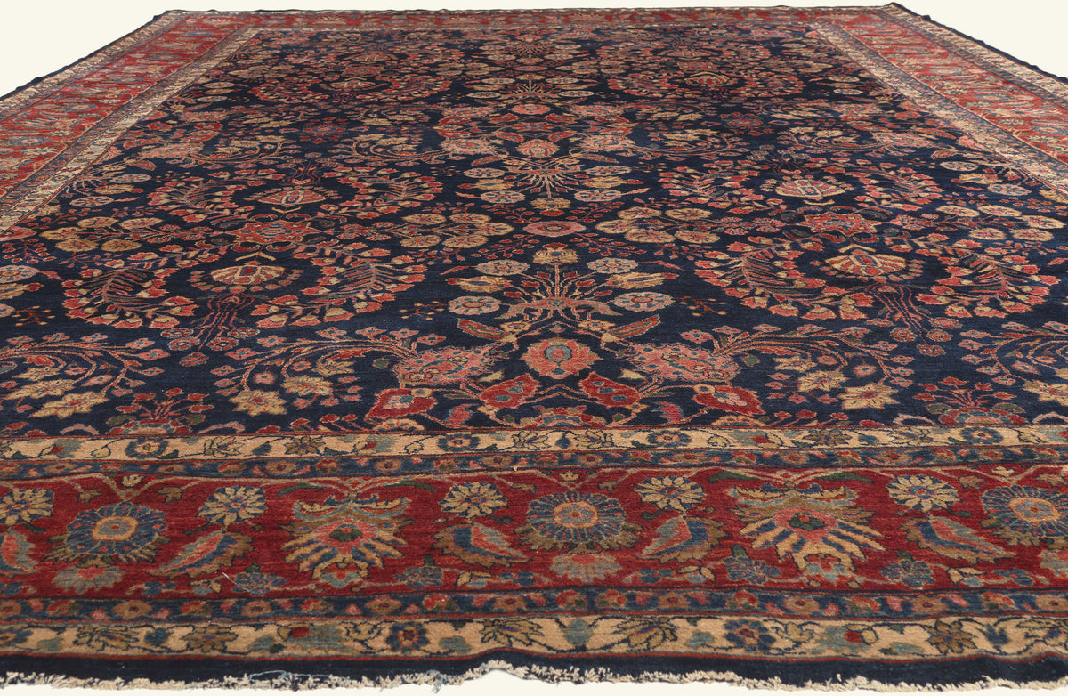 12 x 17 - Navy Blue Antique Persian Sarouk Rug - 79751