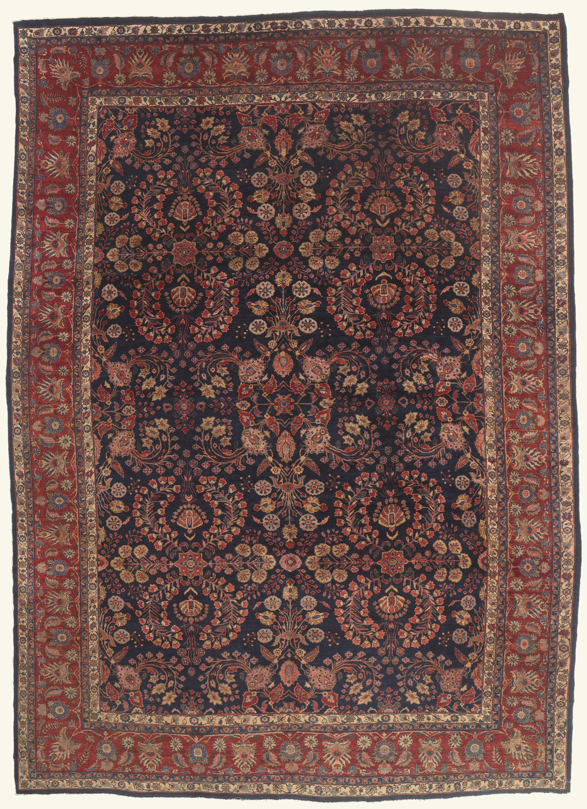 12 x 17 - Navy Blue Antique Persian Sarouk Rug - 79751