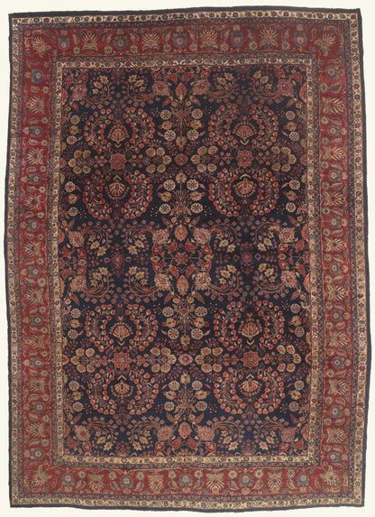 12 x 17 - Navy Blue Antique Persian Sarouk Rug - 79751