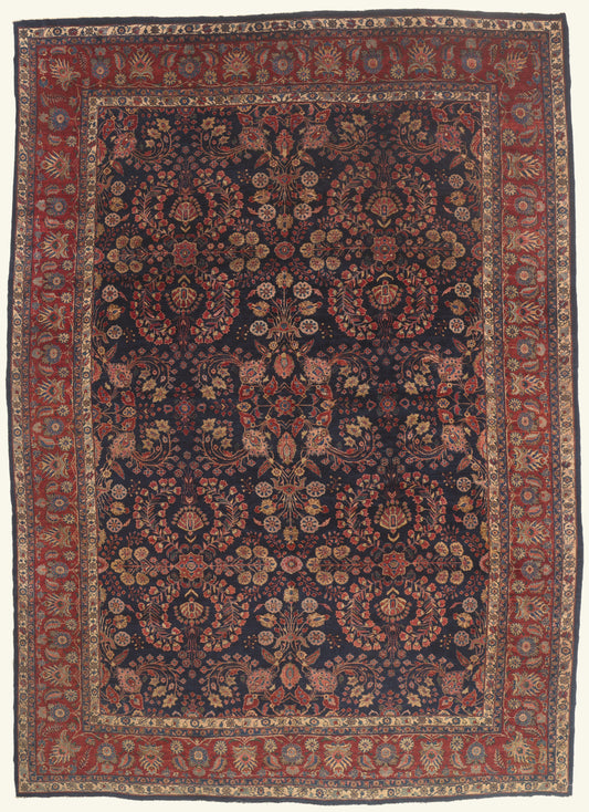 12 x 17 - Navy Blue Antique Persian Sarouk Rug - 79751