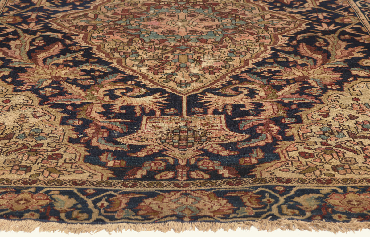 4 x 6 Navy Blue Antique Persian Farahan Rug 79752